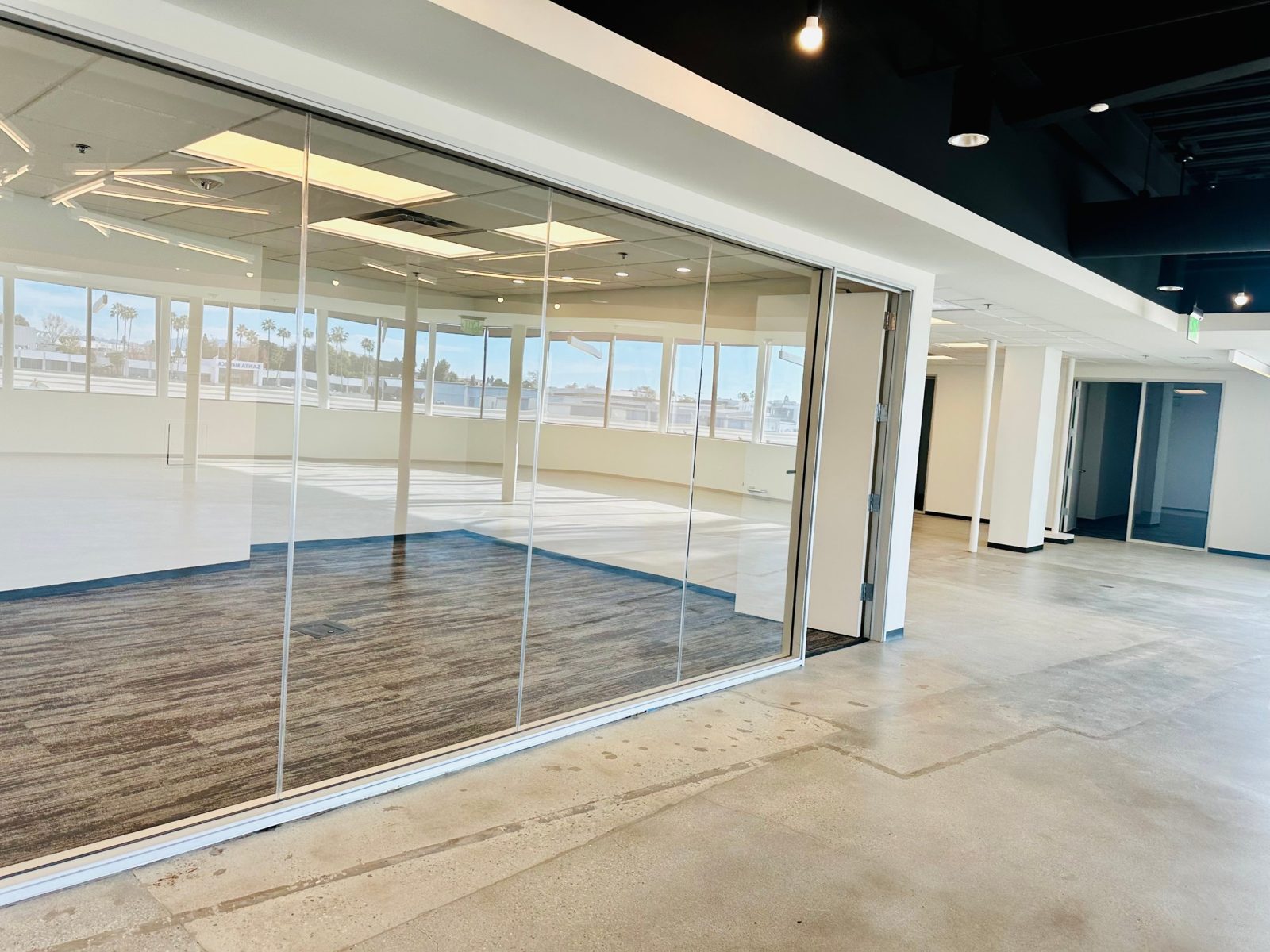 Glass-walled conference room